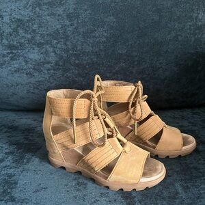 Sorel Joan of Arc Tan Lace-Up Wedge Sandals